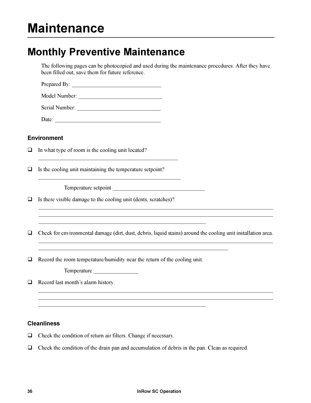 APC ACSC100, ACSC101 manual Monthly Preventive Maintenance, Environment, Cleanliness 