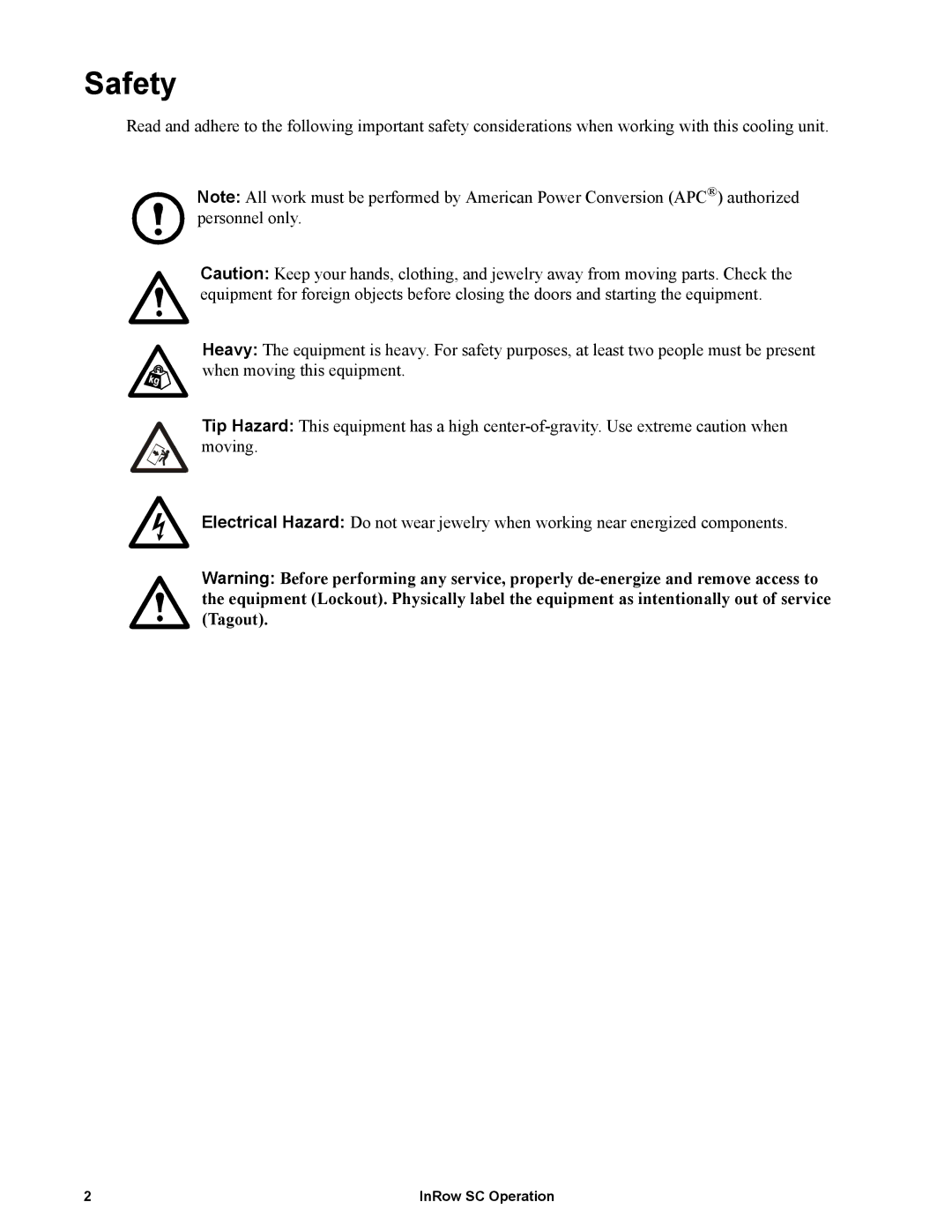 APC ACSC100, ACSC101 manual Safety 