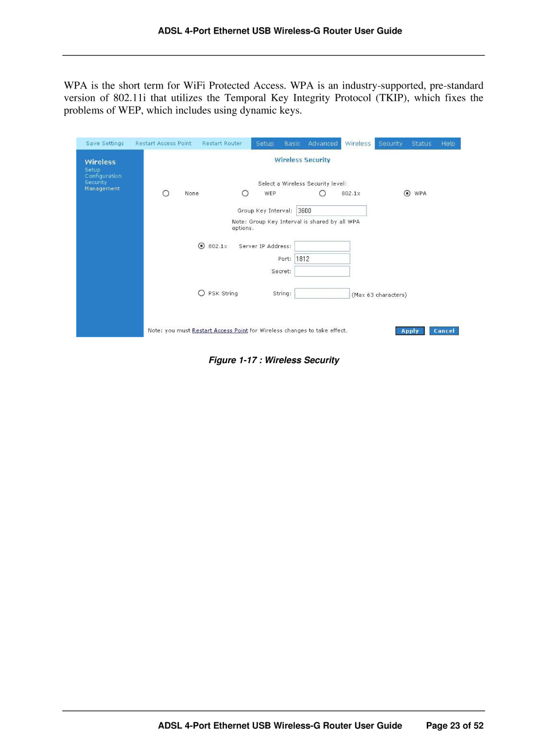 APC ADSL 4-Port manual Wireless Security 