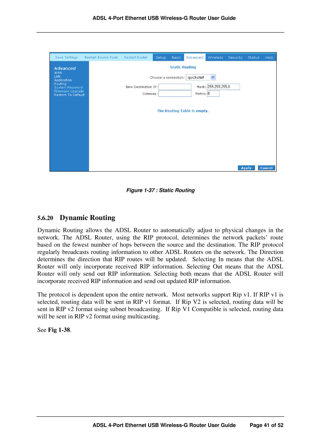 APC ADSL 4-Port manual Dynamic Routing, Static Routing 