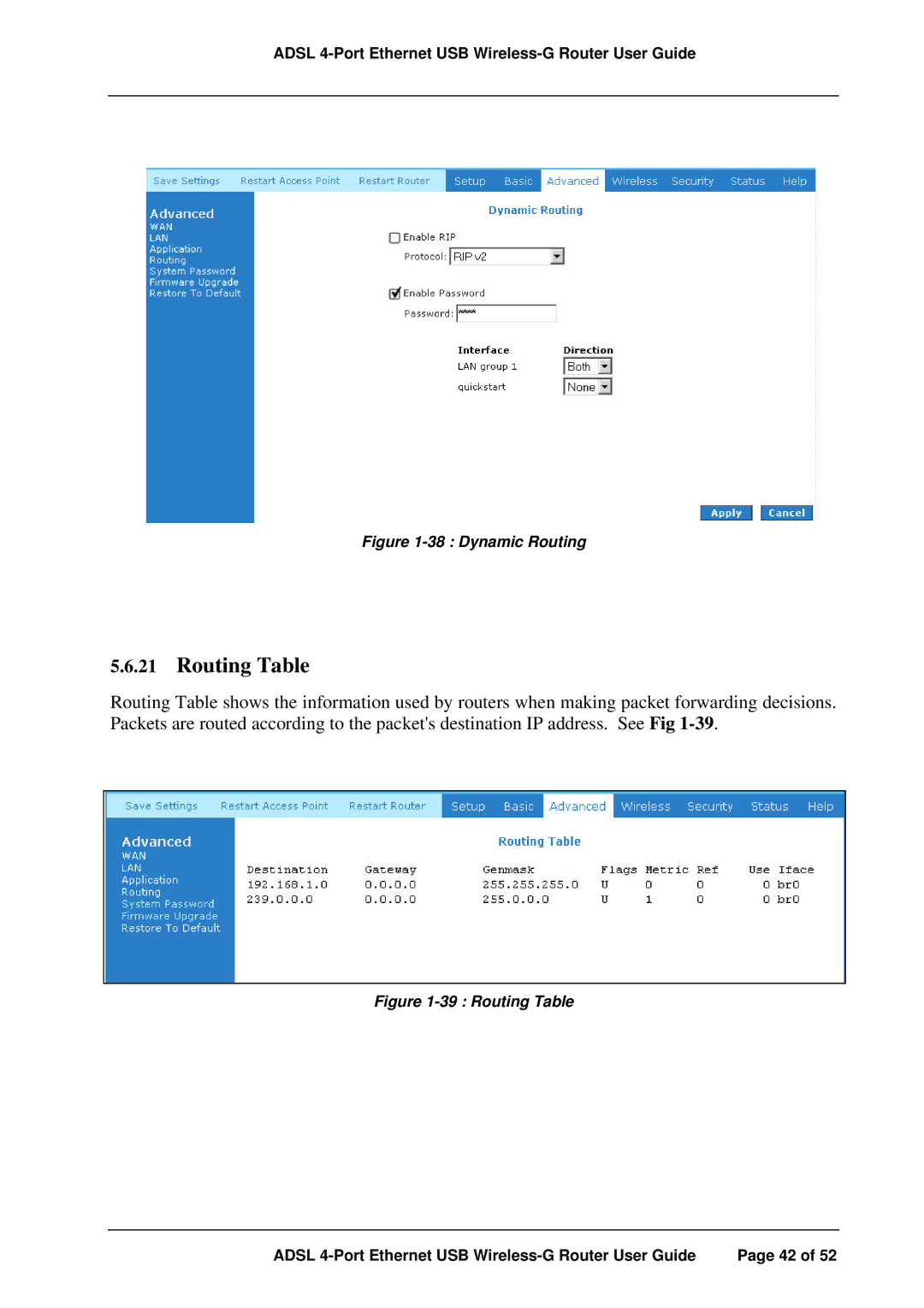 APC ADSL 4-Port manual Routing Table, Dynamic Routing 