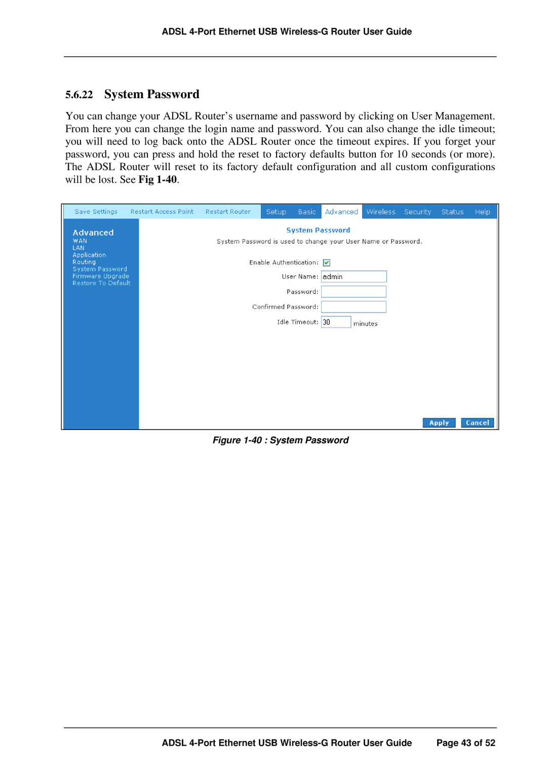 APC ADSL 4-Port manual System Password 