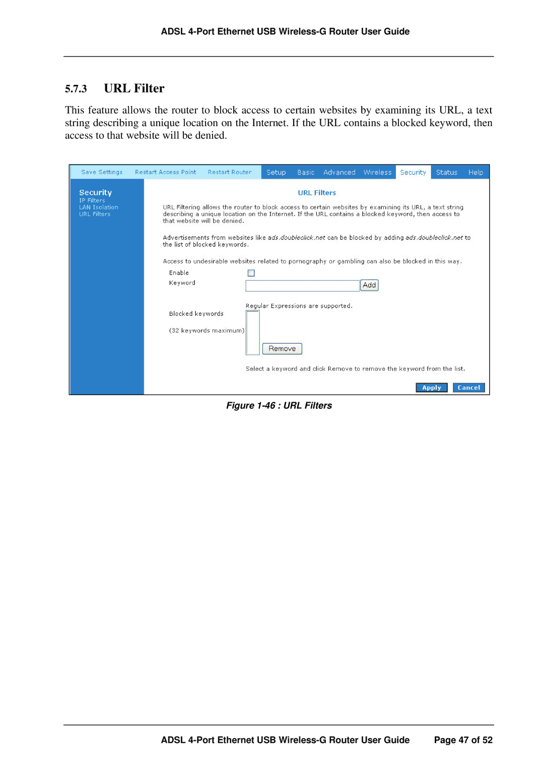 APC ADSL 4-Port manual URL Filters 