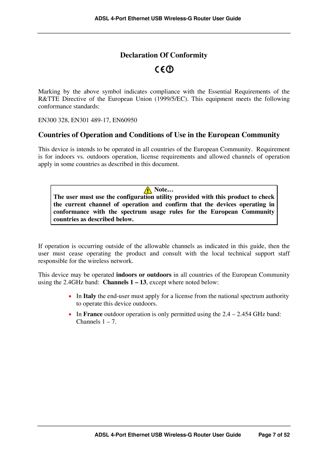 APC ADSL 4-Port manual Declaration Of Conformity 