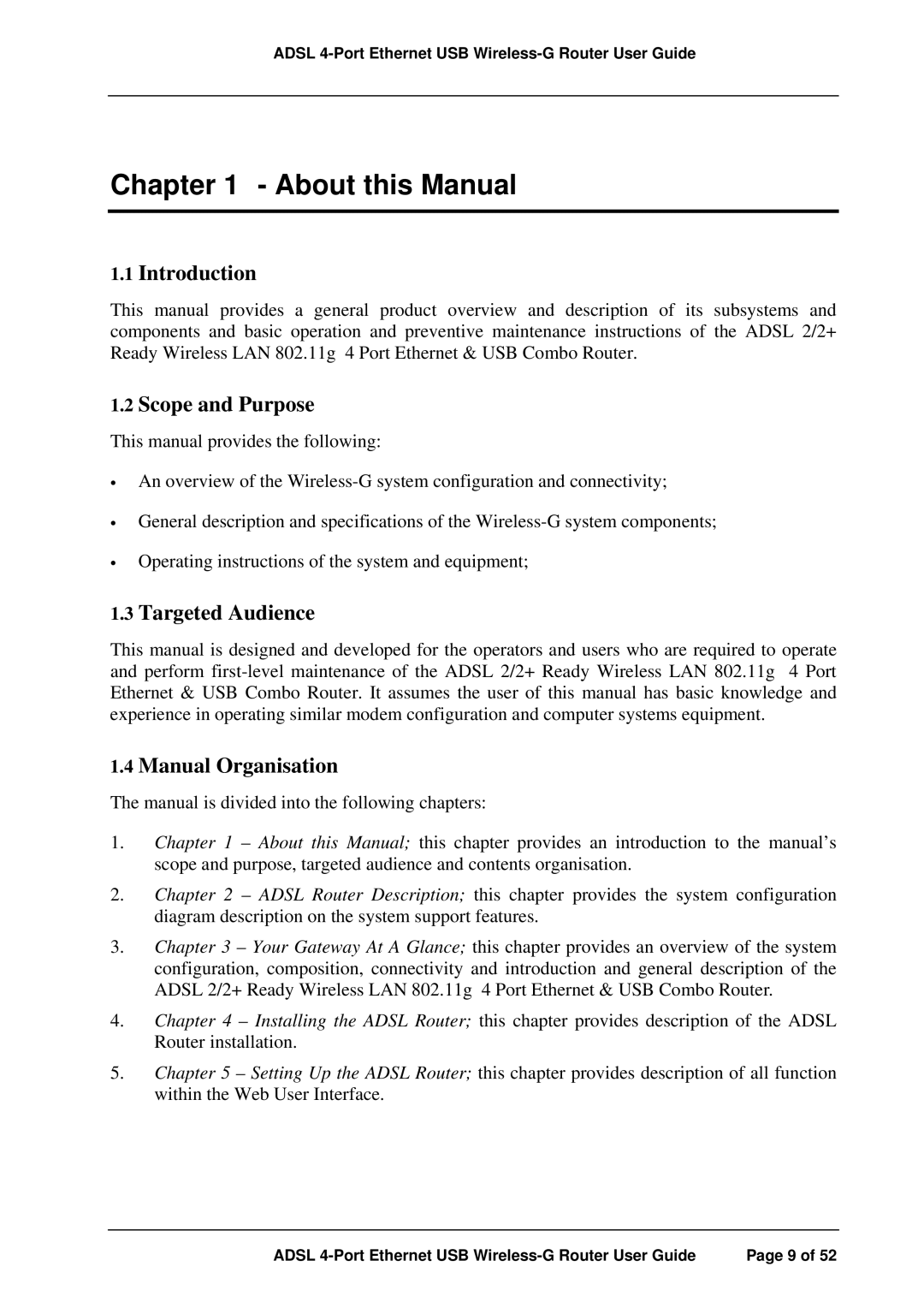 APC ADSL 4-Port manual Introduction, Scope and Purpose, Targeted Audience, Manual Organisation 