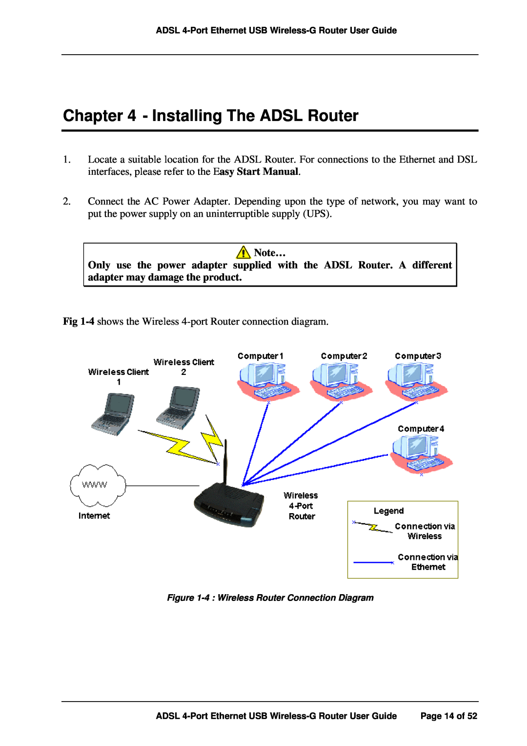APC ADSL 4-Port manual Installing The ADSL Router, Note… 