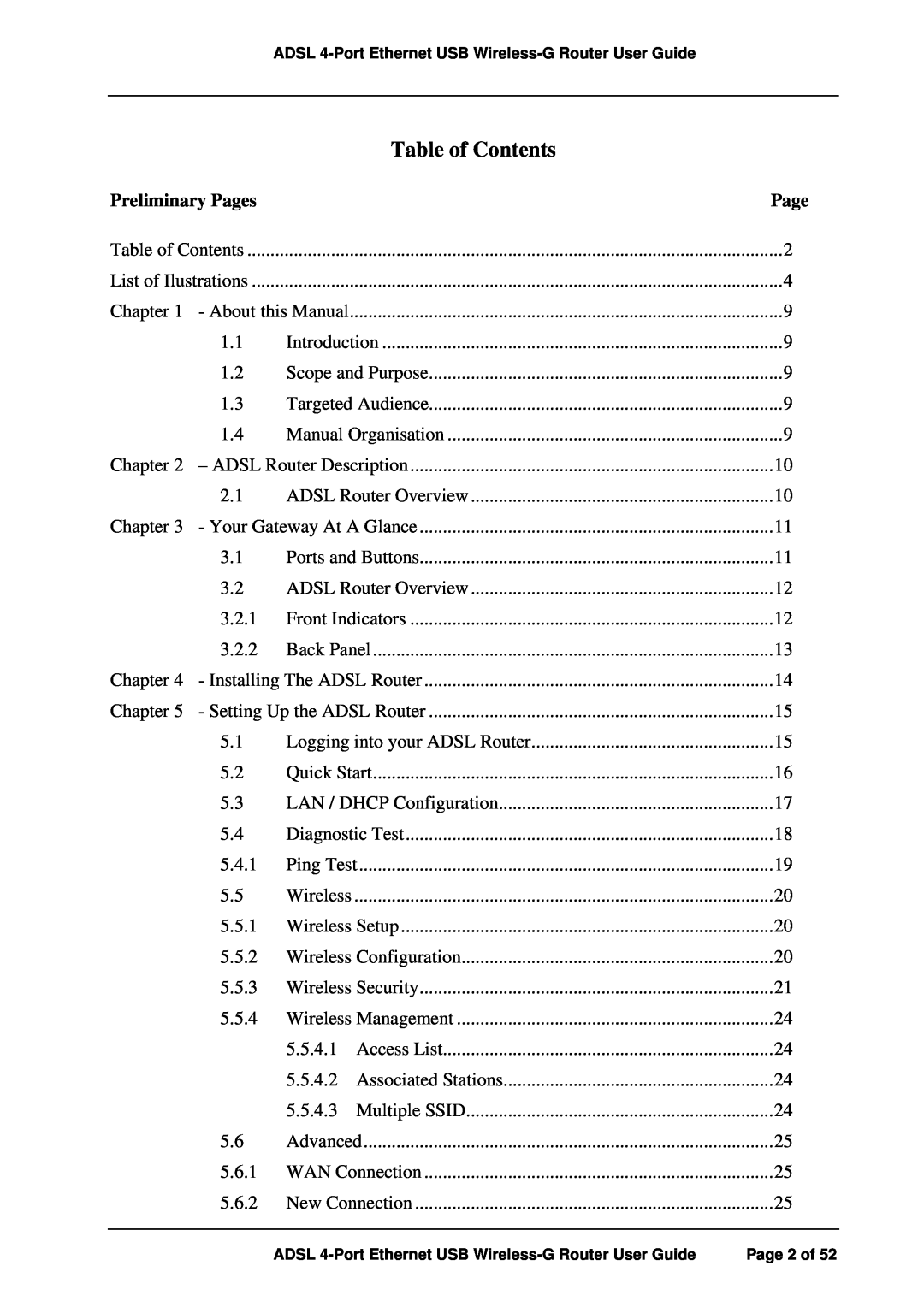 APC ADSL 4-Port manual Table of Contents, Preliminary Pages 