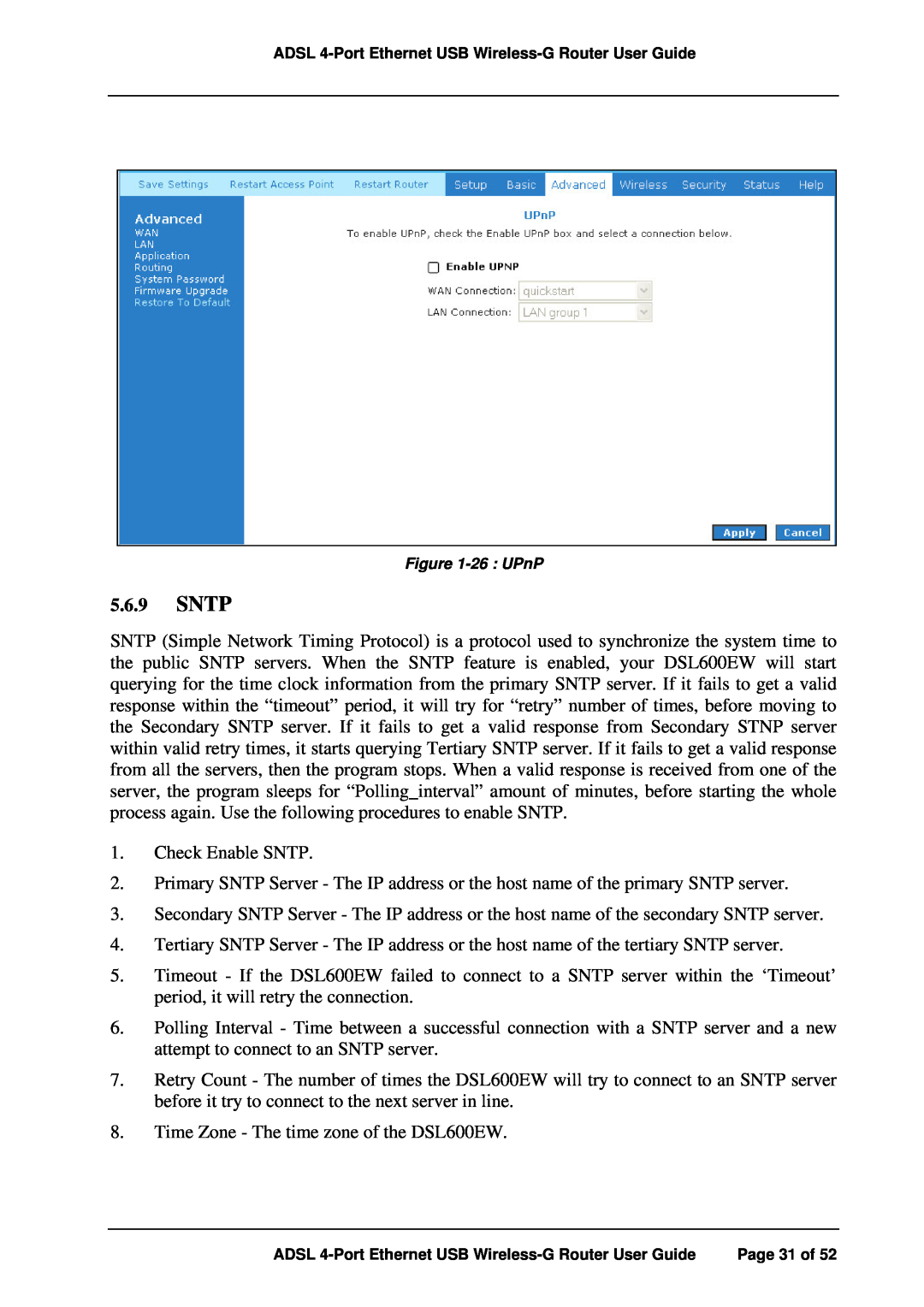 APC ADSL 4-Port manual Sntp 