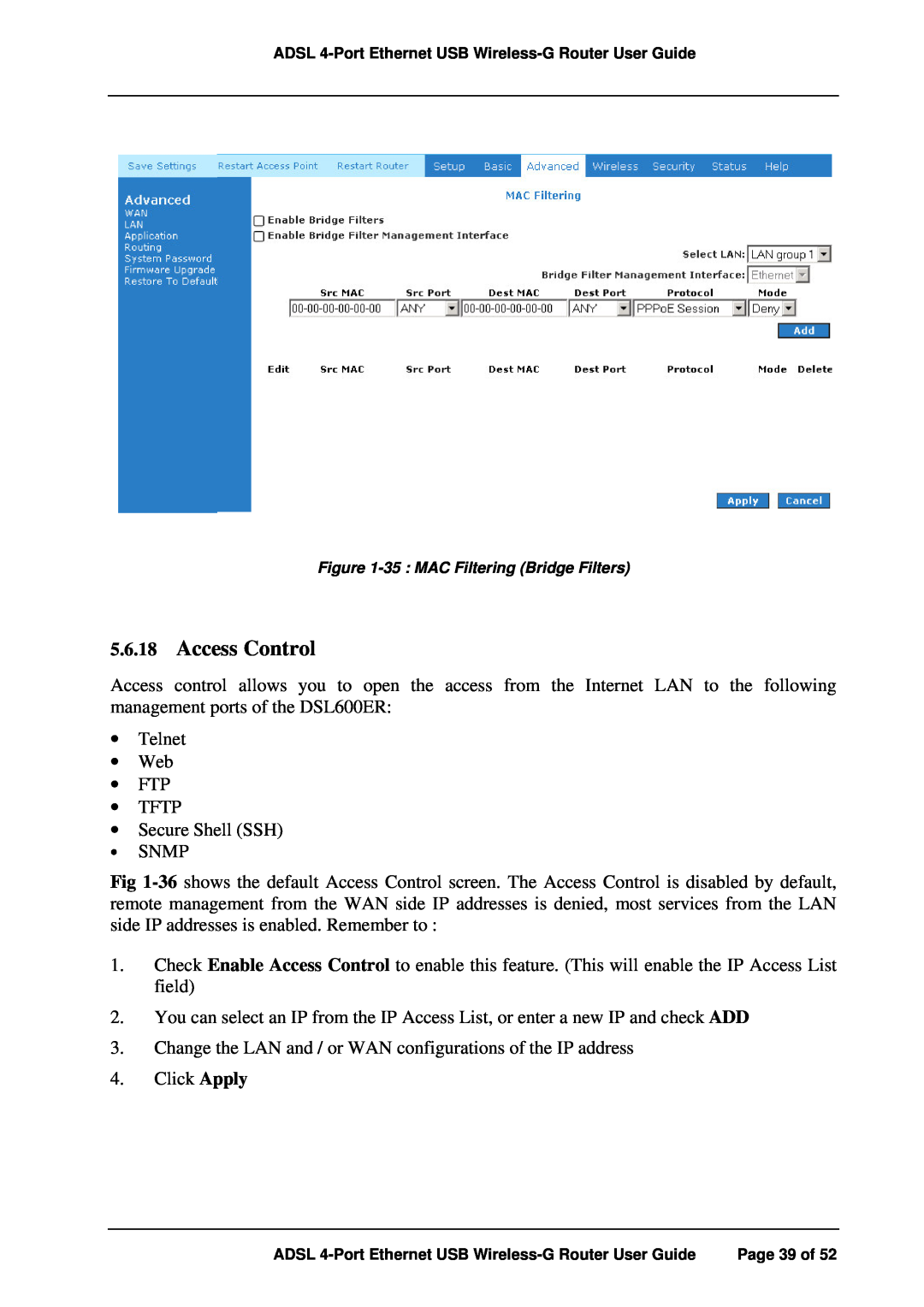 APC ADSL 4-Port manual Access Control 