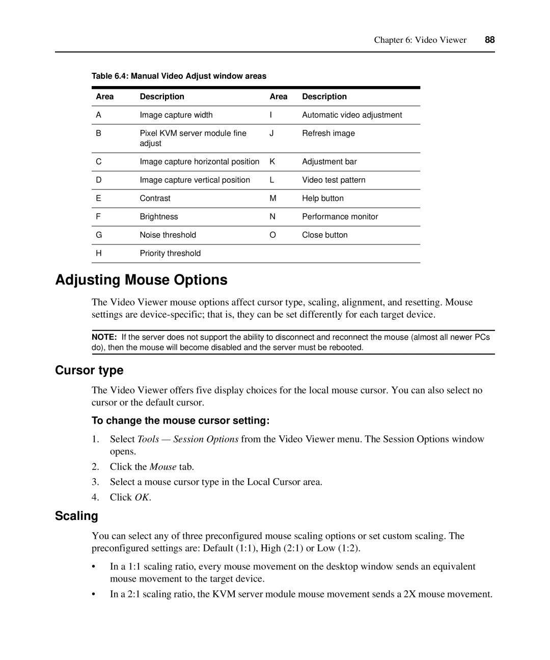 APC AP5610, AP5616, AP5615 manual Adjusting Mouse Options, Cursor type, Scaling, To change the mouse cursor setting 