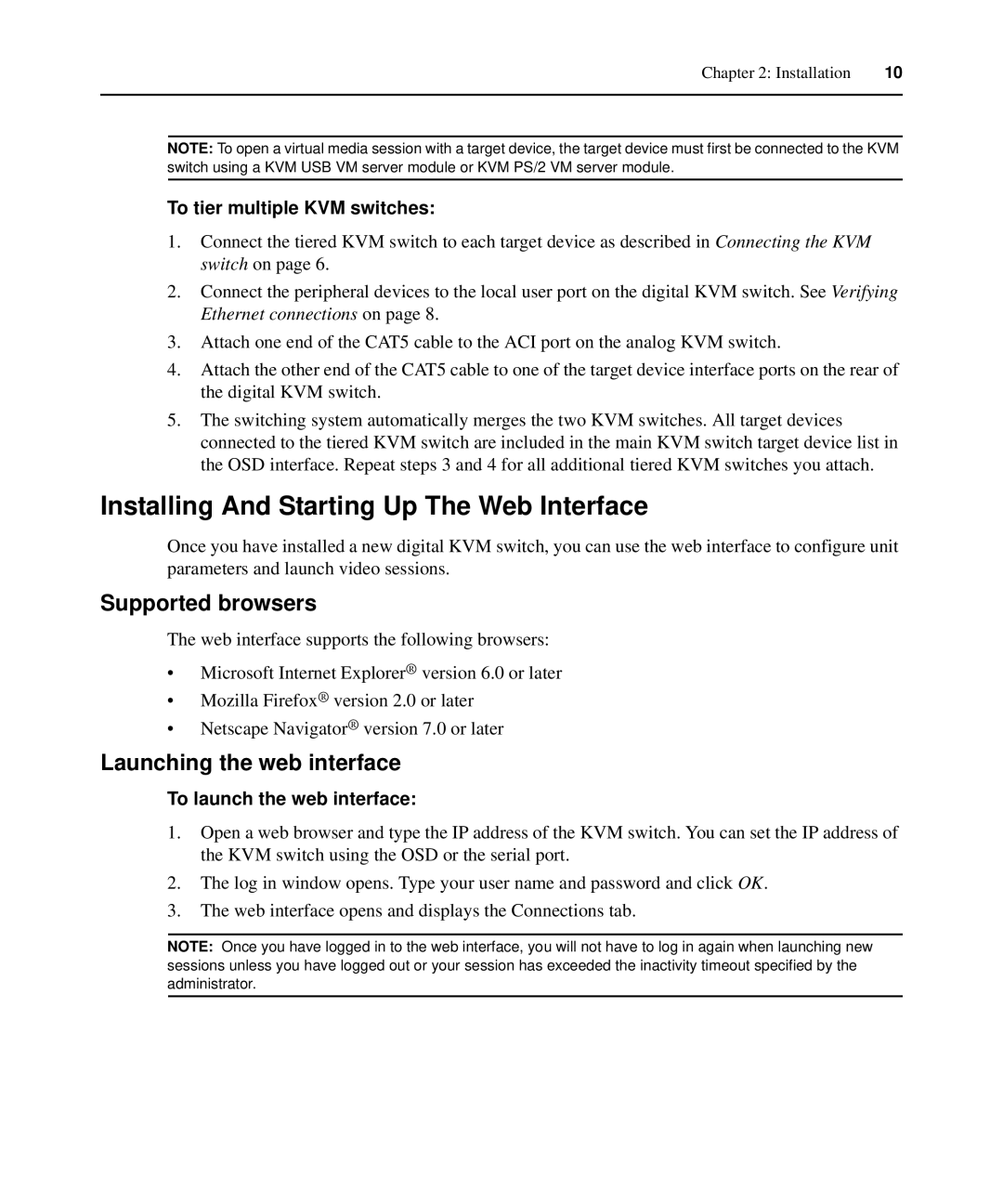 APC AP5610, AP5616, AP5615 Installing And Starting Up The Web Interface, Supported browsers, Launching the web interface 