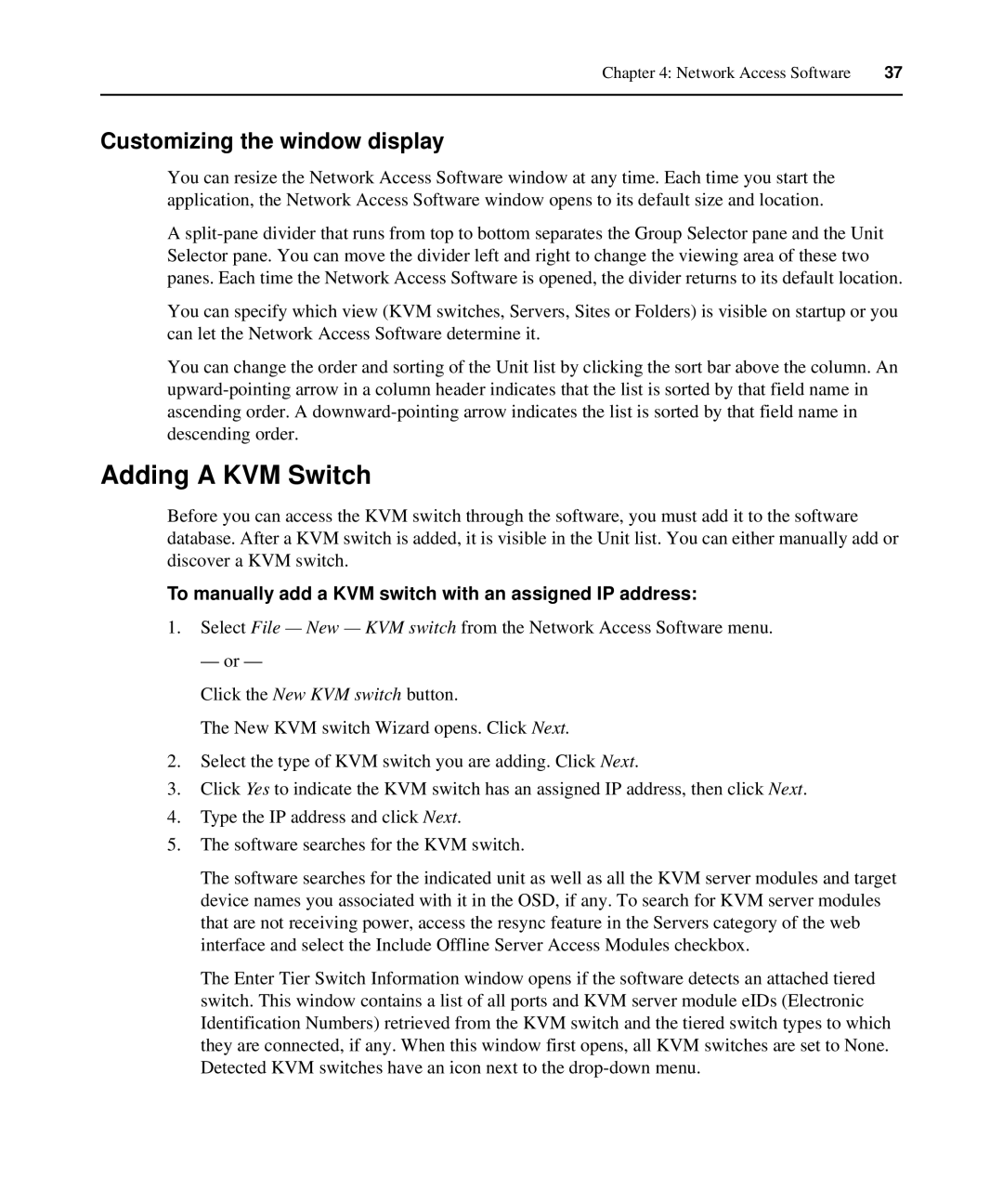 APC AP5610 Adding a KVM Switch, Customizing the window display, To manually add a KVM switch with an assigned IP address 