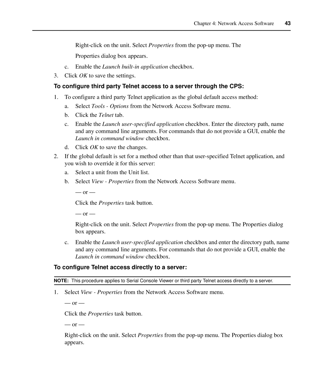 APC AP5610, AP5616, AP5615 manual To configure Telnet access directly to a server 