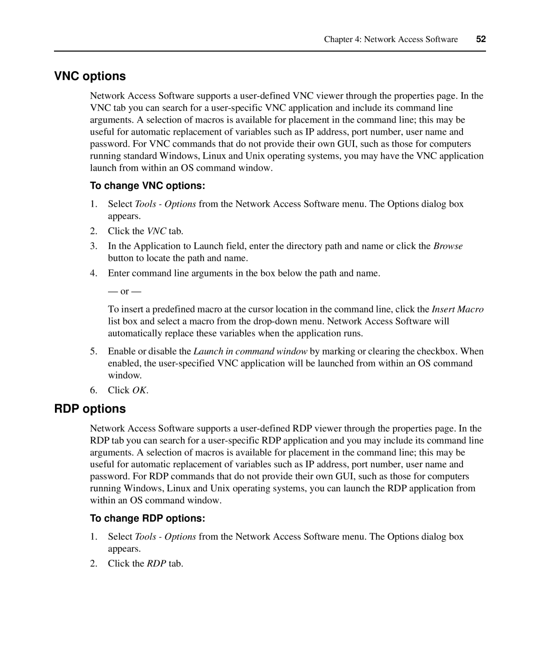 APC AP5610, AP5616, AP5615 manual To change VNC options, To change RDP options 