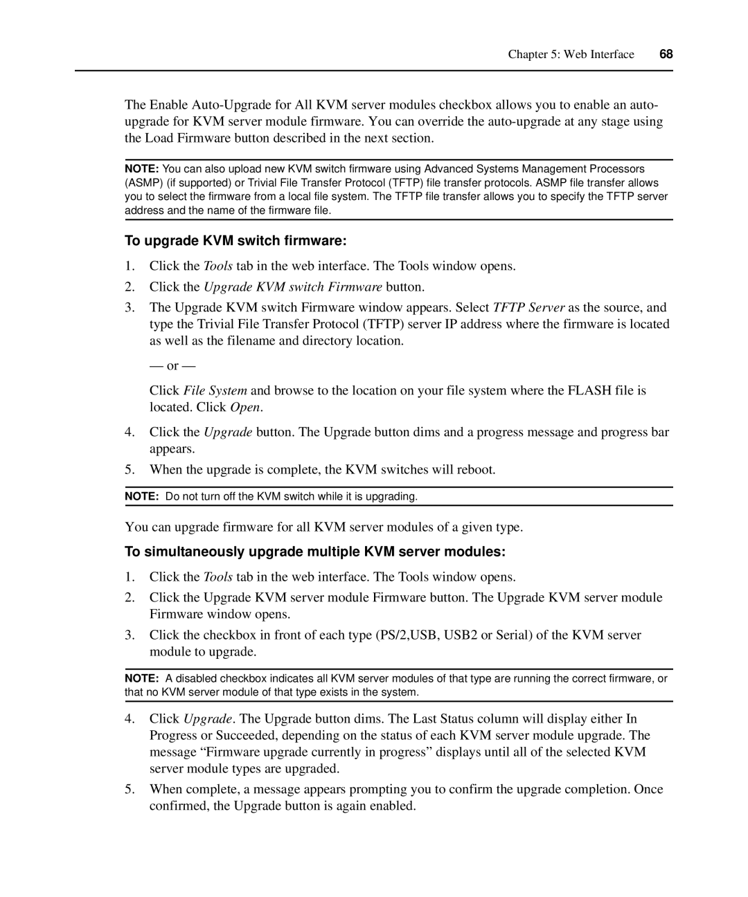 APC AP5615, AP5616, AP5610 manual To upgrade KVM switch firmware, Click the Upgrade KVM switch Firmware button 