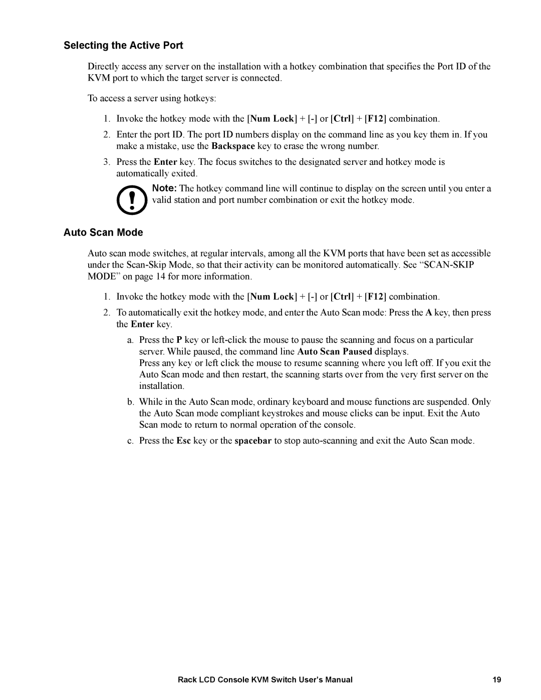 APC AP5808, AP5816 user manual Selecting the Active Port, Auto Scan Mode 