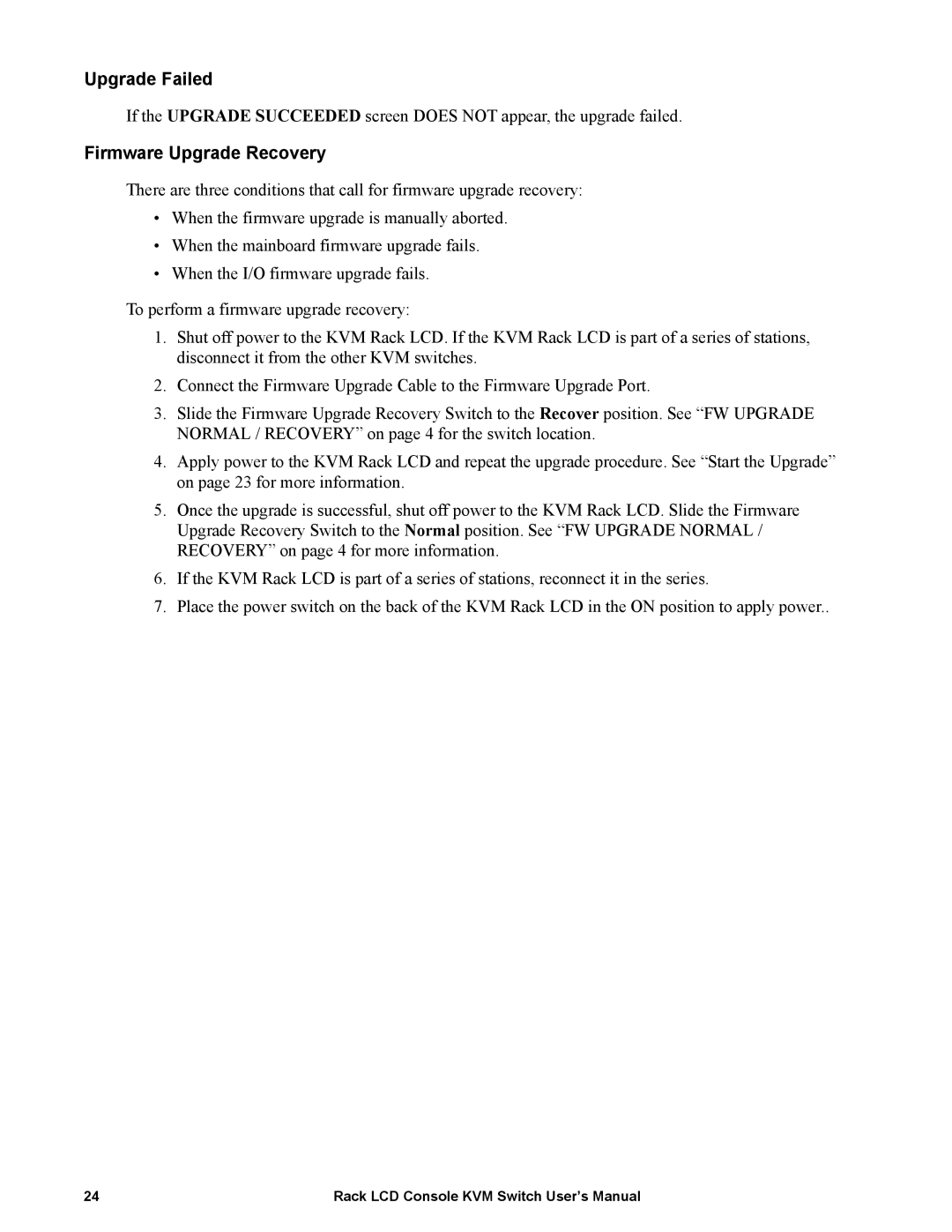 APC AP5816, AP5808 user manual Upgrade Failed, Firmware Upgrade Recovery 