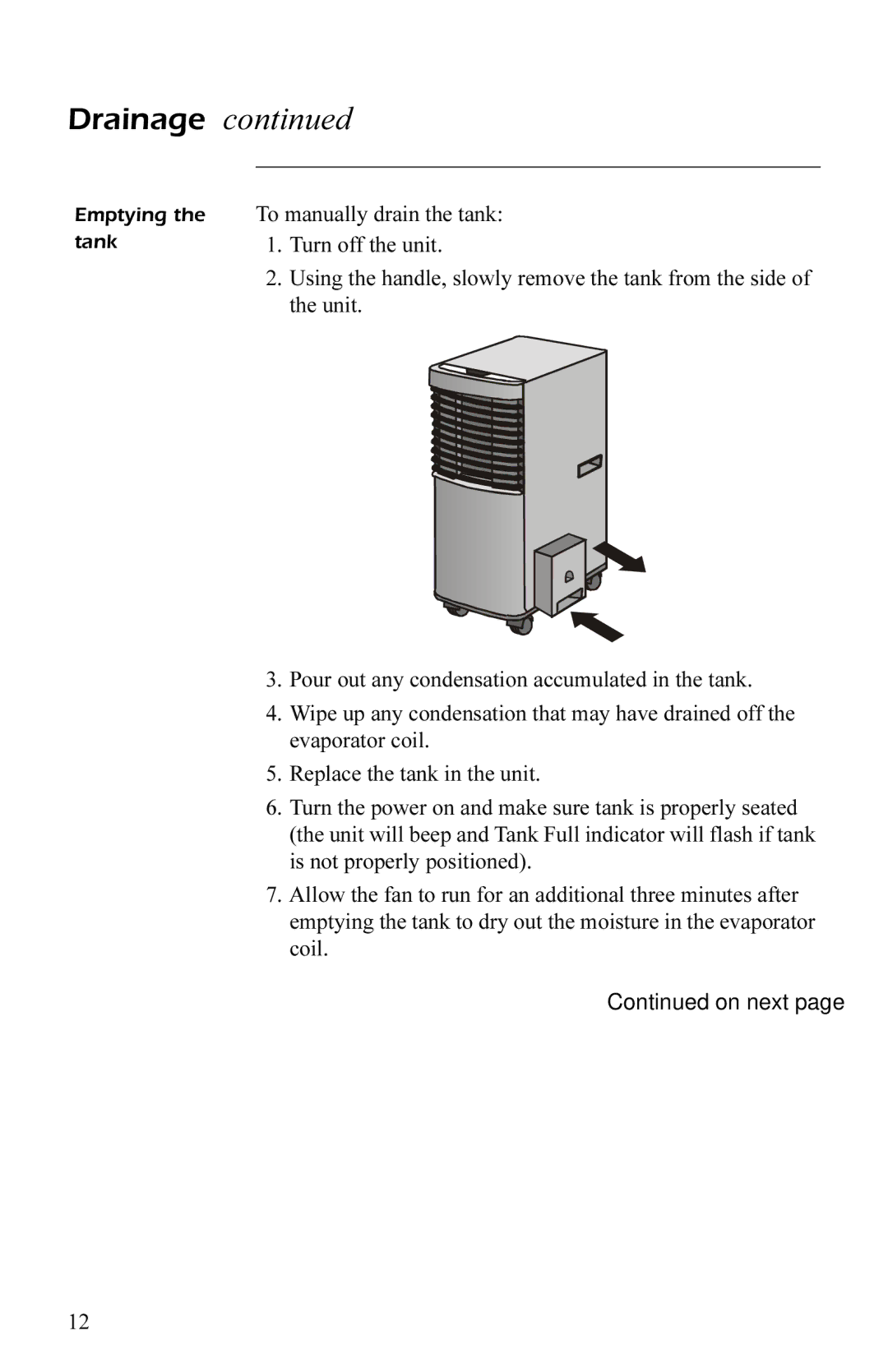 APC AP7004, AP7003 user manual Emptying the tank 