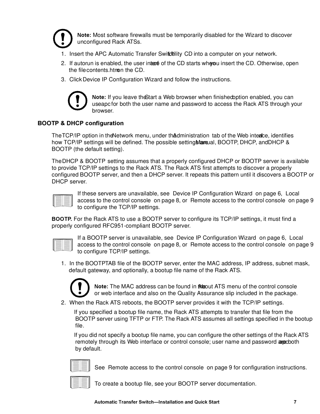 APC AP7752 quick start Bootp & Dhcp configuration 