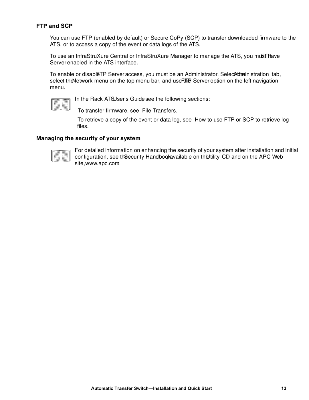 APC AP7752 quick start FTP and SCP, Managing the security of your system 