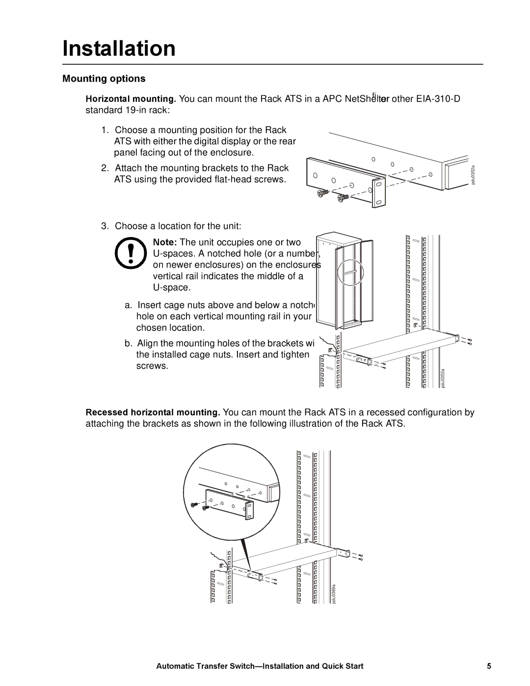 APC AP7752 quick start Installation, Mounting options 