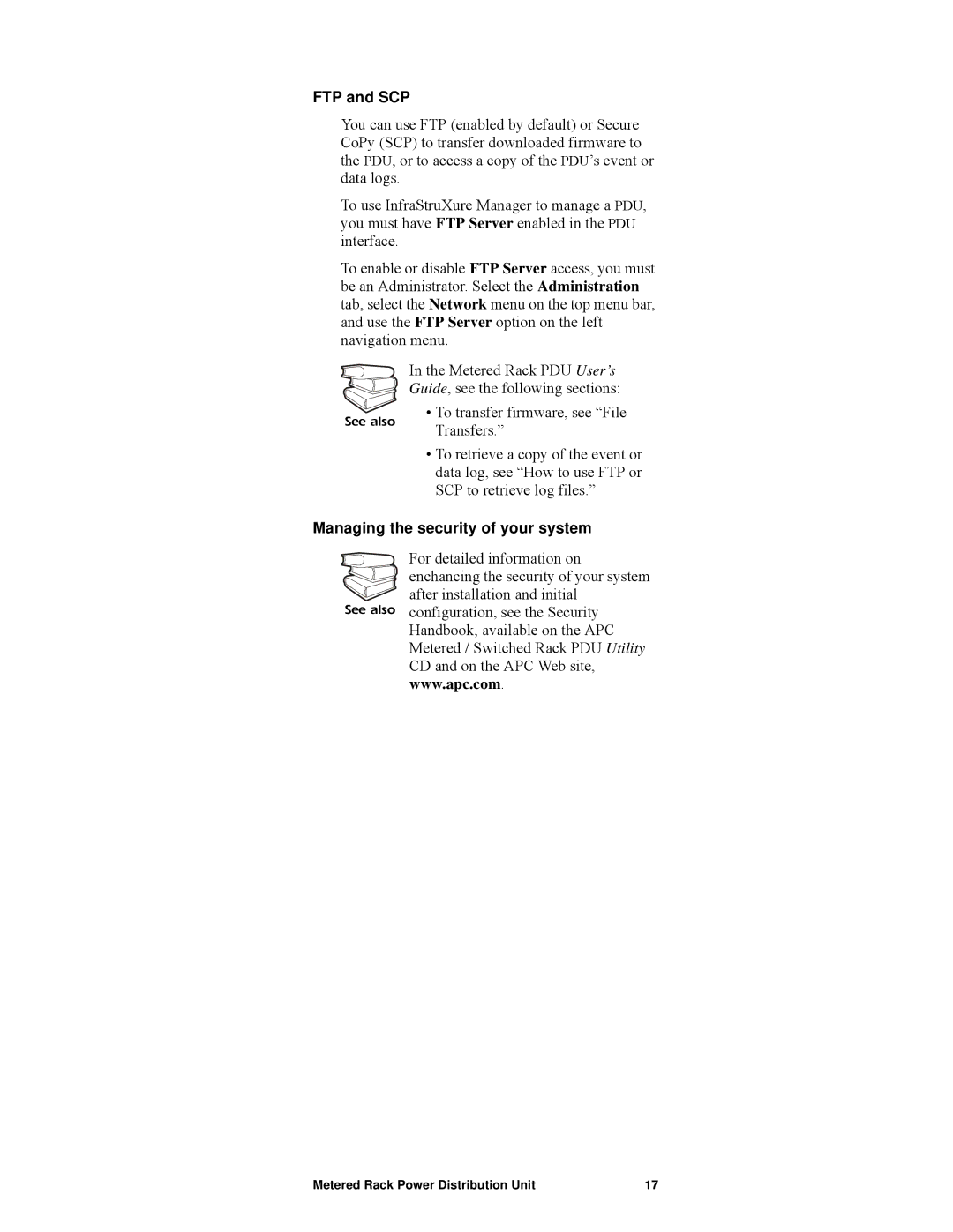 APC pdu0123b, AP7820 manual FTP and SCP, Managing the security of your system 