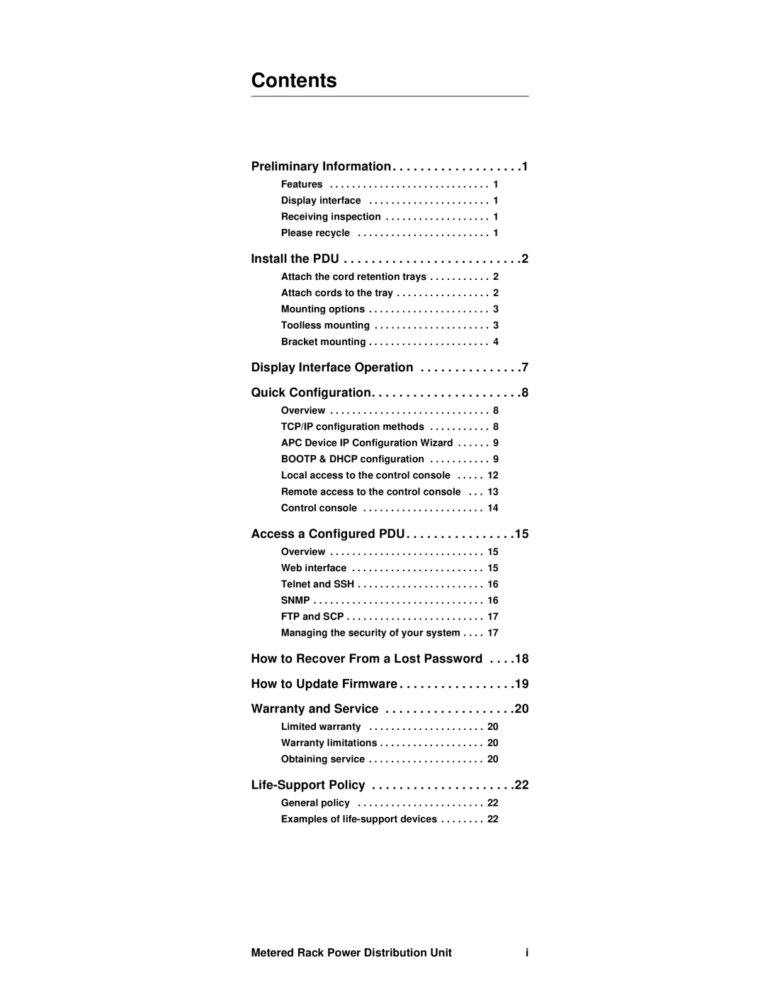 APC pdu0123b, AP7820 manual Contents 