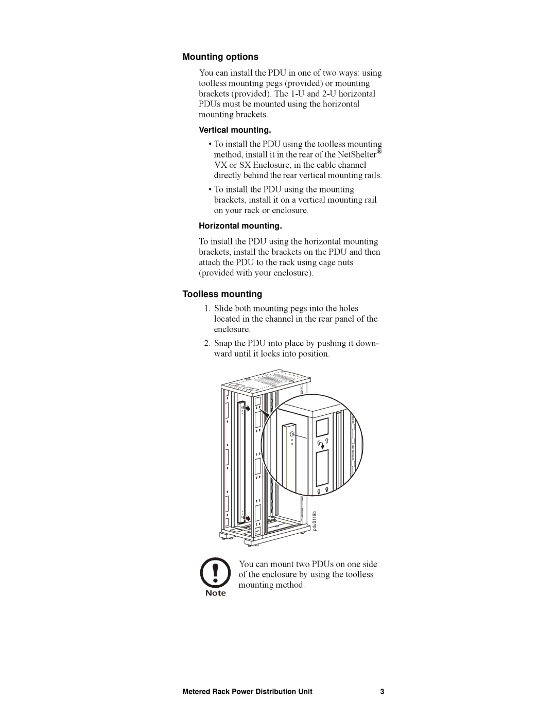 APC pdu0123b, AP7820 manual Mounting options, Toolless mounting 