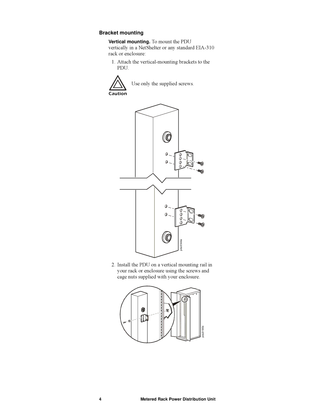 APC AP7820, pdu0123b manual Bracket mounting 