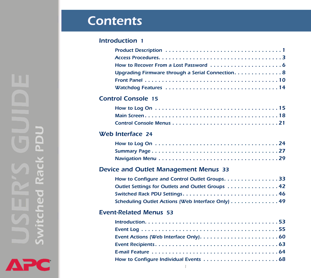 APC AP7900 manual Contents 