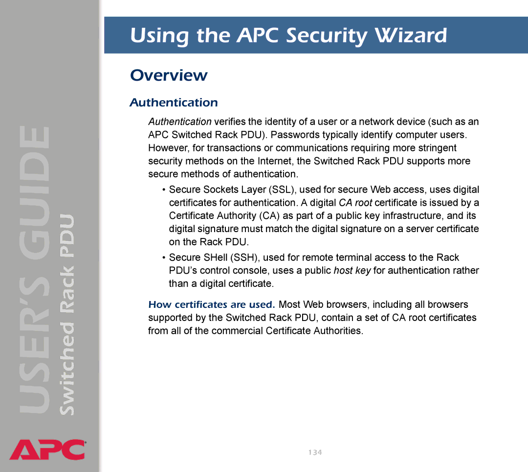 APC AP7900 manual Using the APC Security Wizard, Overview, Authentication 