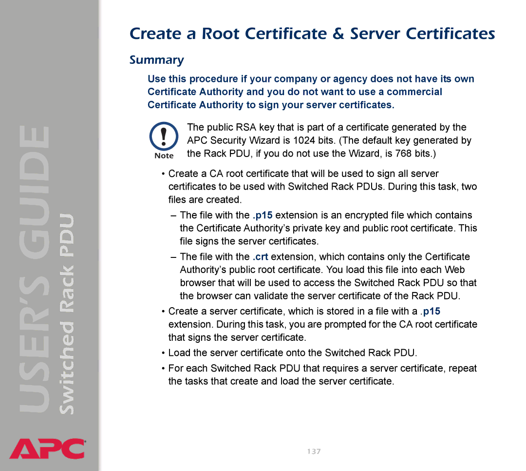 APC AP7900 manual Create a Root Certificate & Server Certificates, Summary 