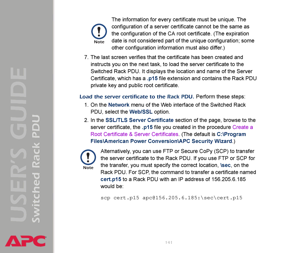 APC AP7900 manual Scp cert.p15 apc@156.205.6.185\sec\cert.p15 