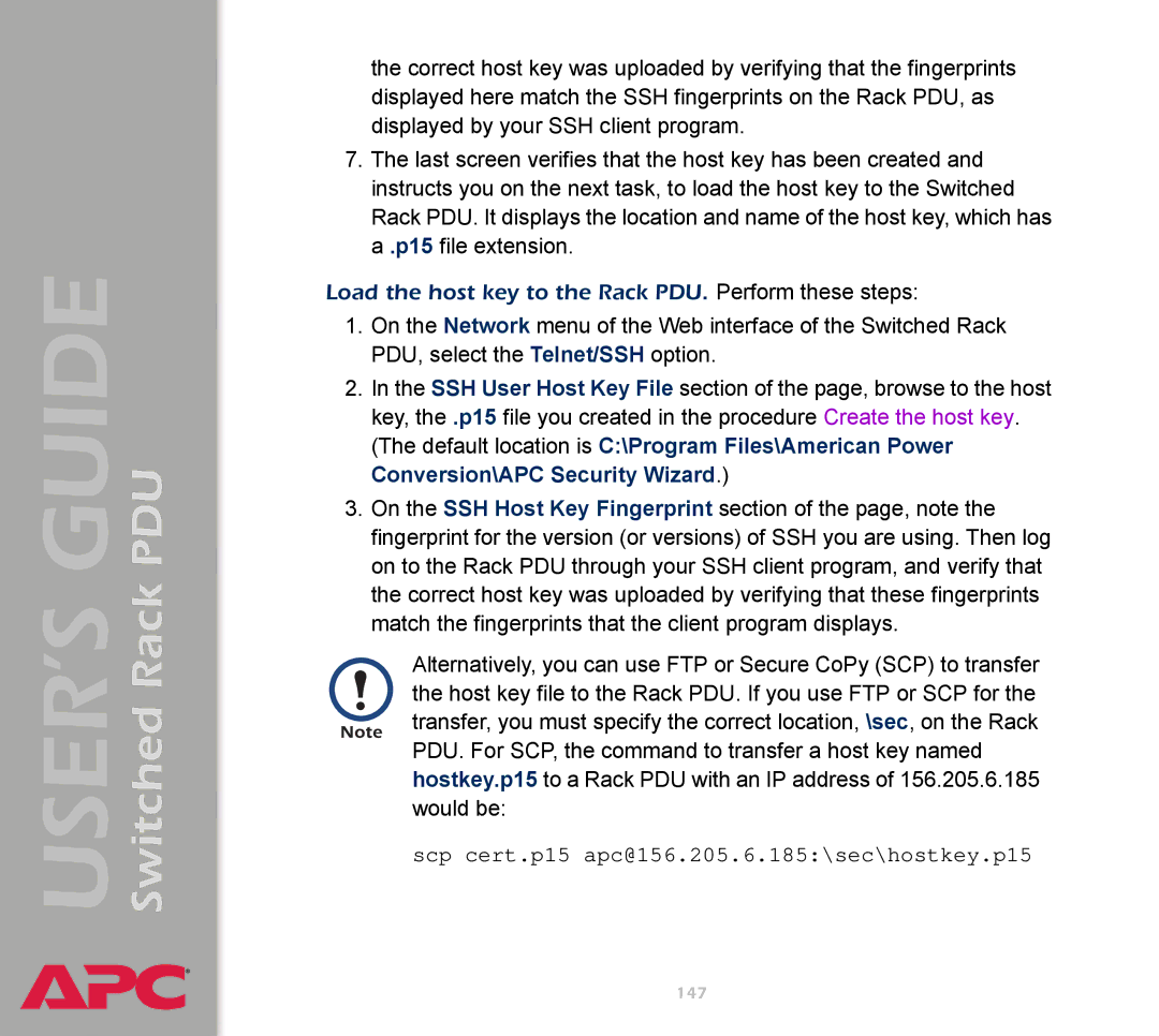 APC AP7900 manual Load the host key to the Rack PDU. Perform these steps 