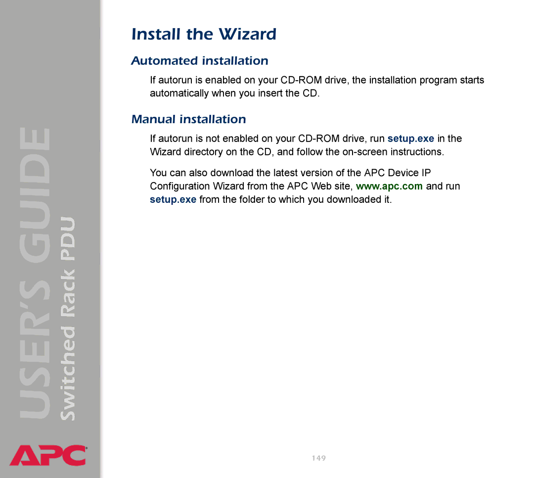 APC AP7900 manual Install the Wizard, Automated installation, Manual installation 