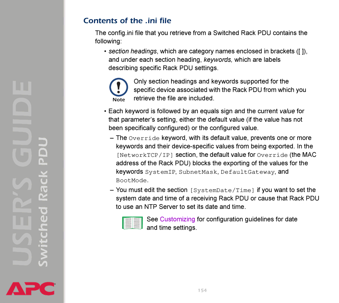 APC AP7900 manual Contents of the .ini file 