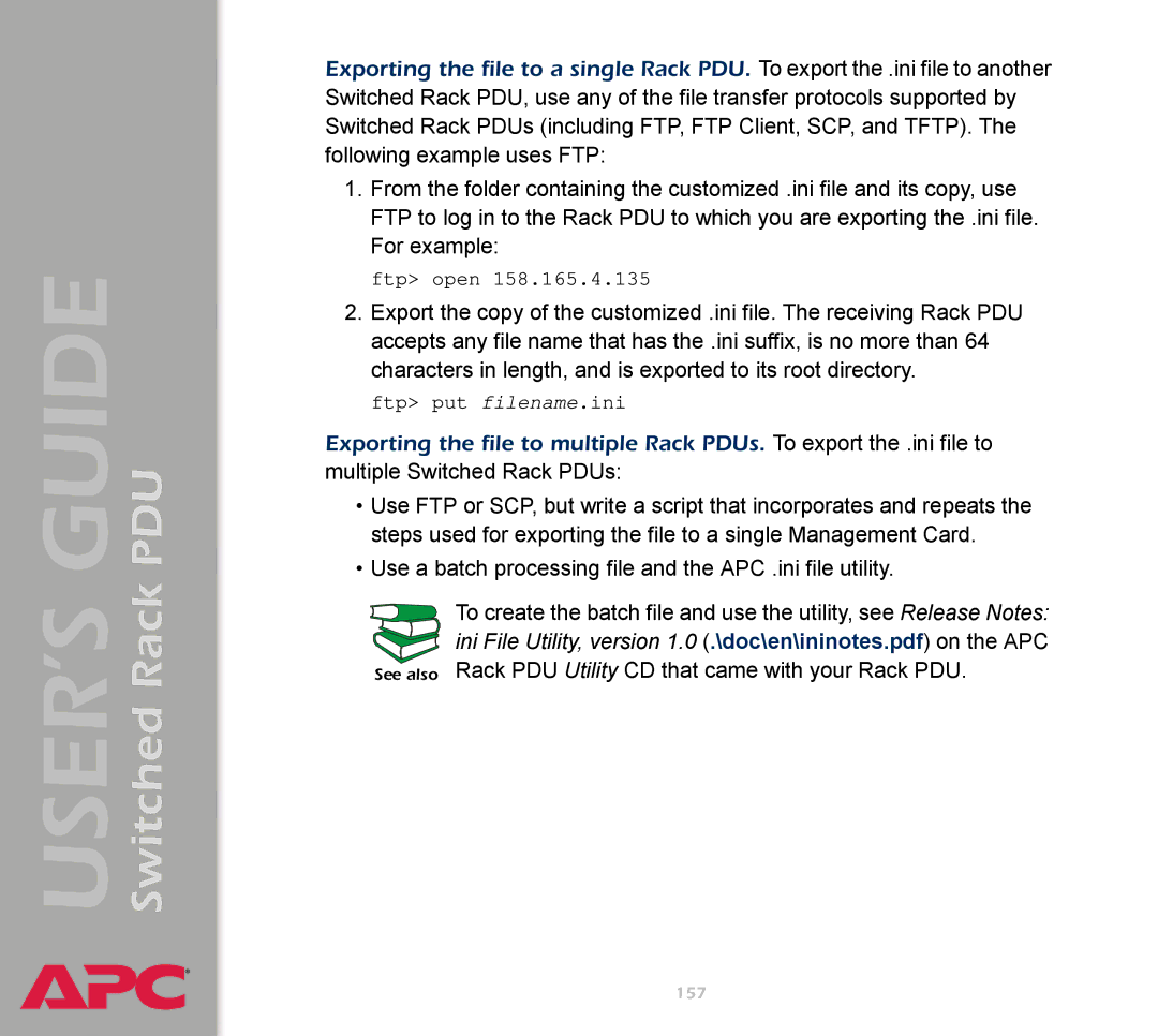 APC AP7900 manual Ftp put filename.ini 