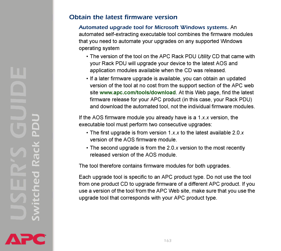 APC AP7900 manual Obtain the latest firmware version 