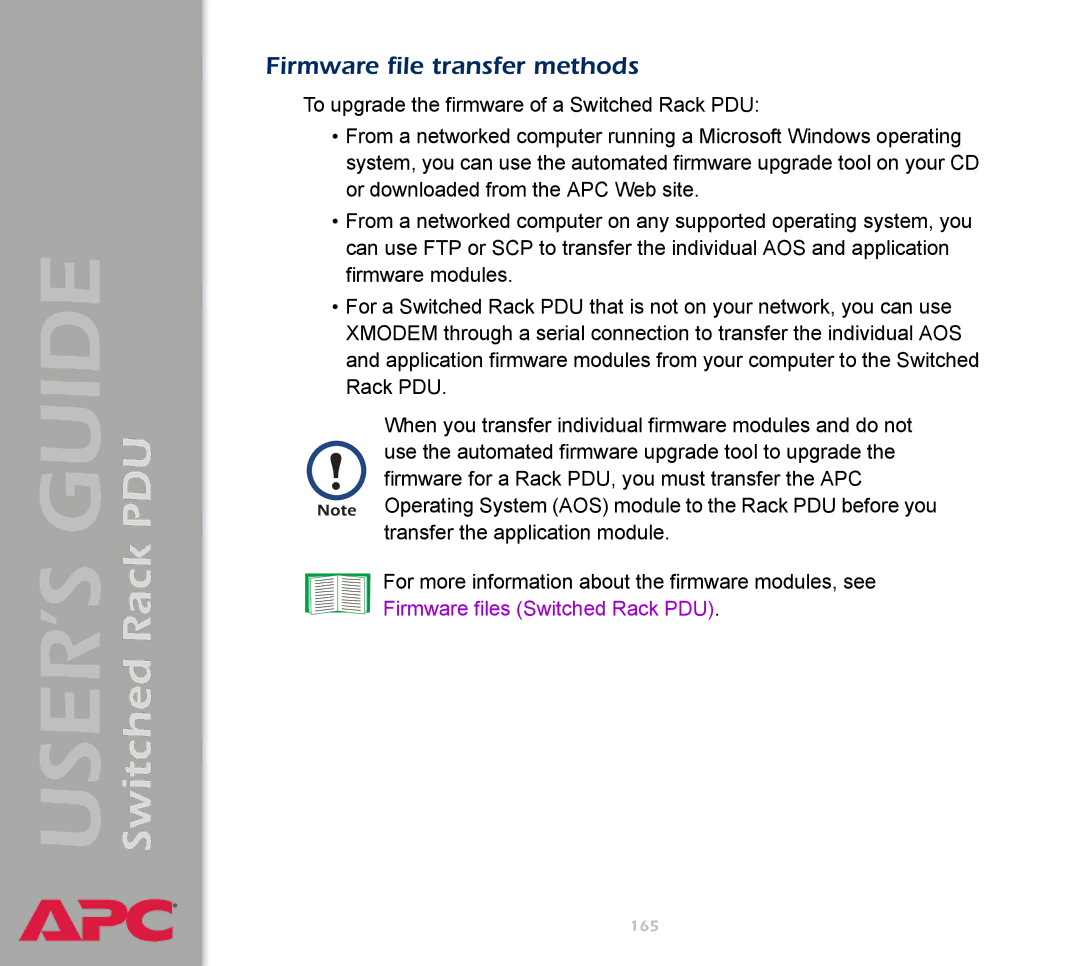 APC AP7900 manual Firmware file transfer methods 