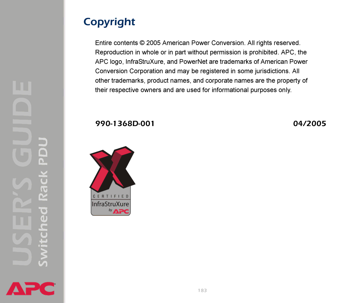 APC AP7900 manual Copyright 