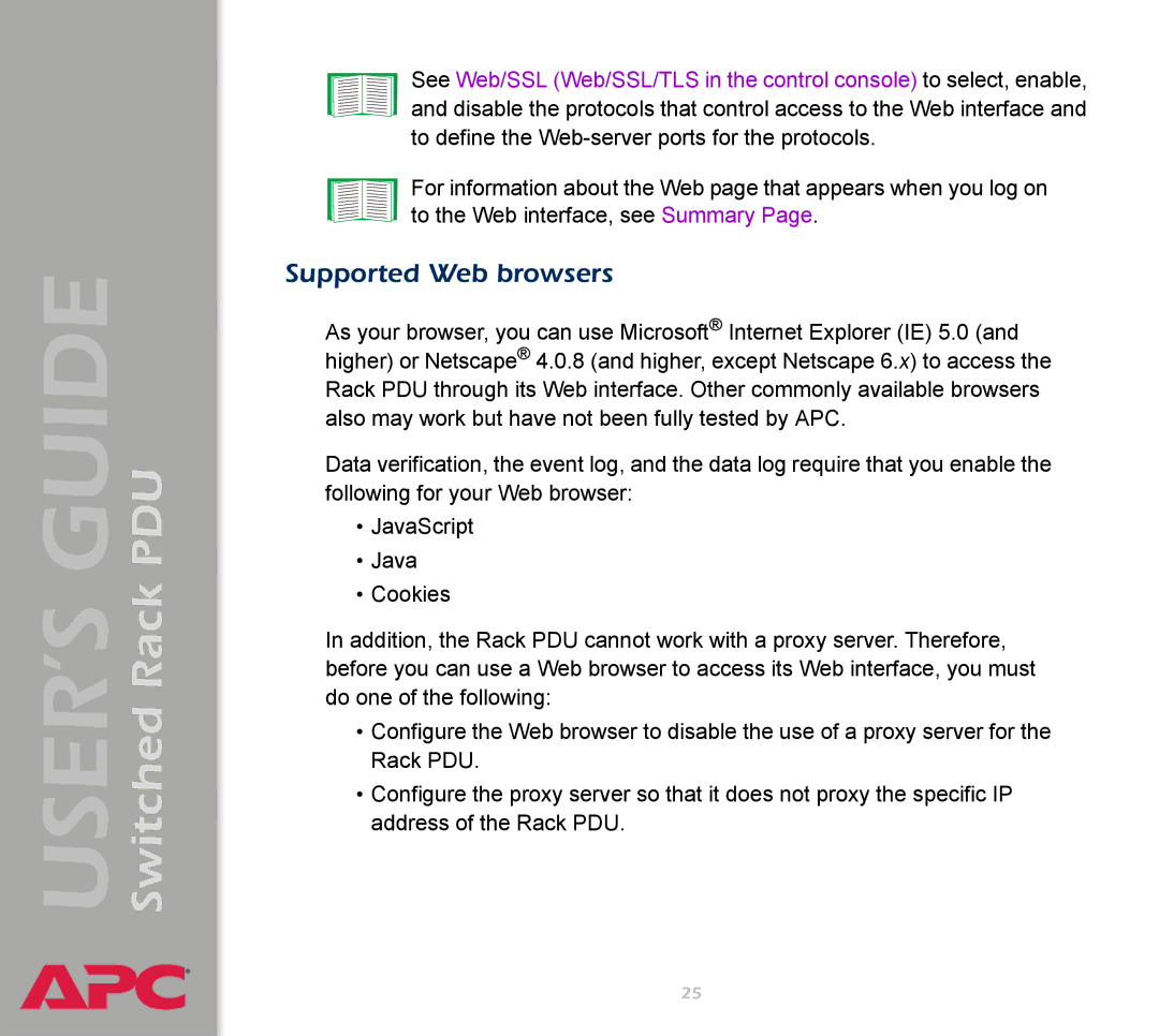 APC AP7900 manual Supported Web browsers 