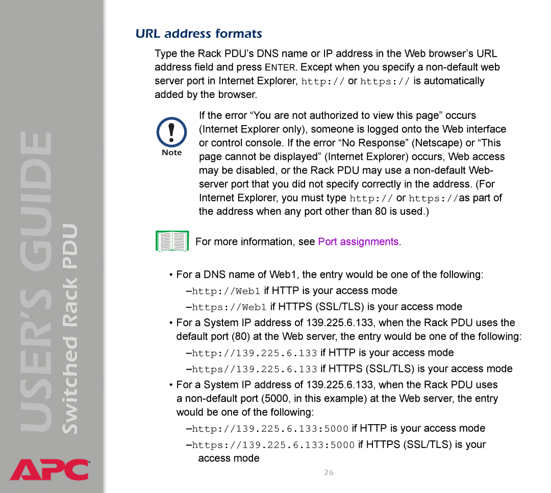 APC AP7900 manual URL address formats 