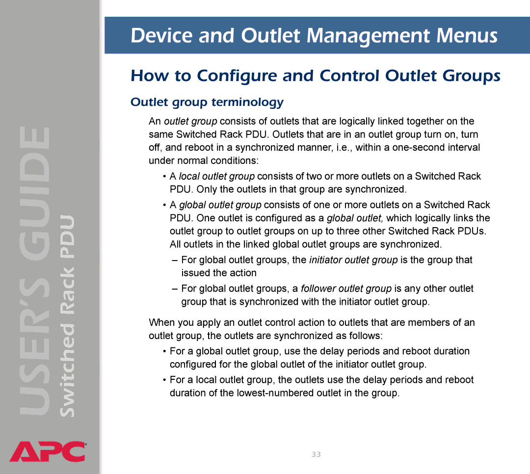 APC AP7900 manual Device and Outlet Management Menus, How to Configure and Control Outlet Groups, Outlet group terminology 