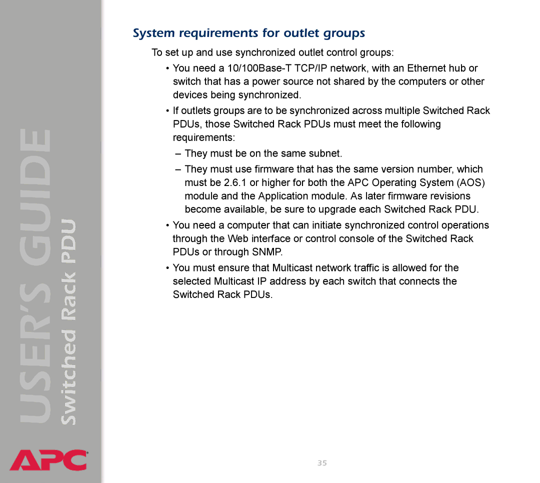 APC AP7900 manual System requirements for outlet groups 