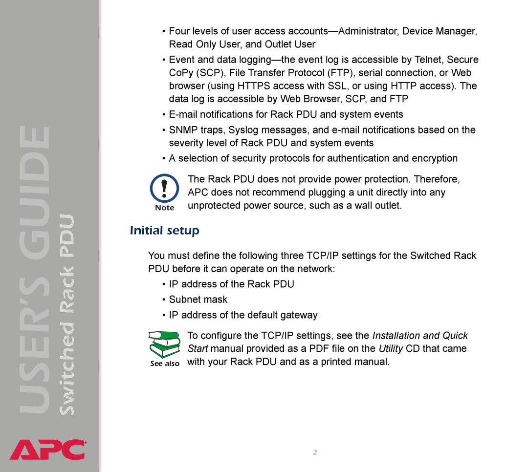 APC AP7900 manual Initial setup 