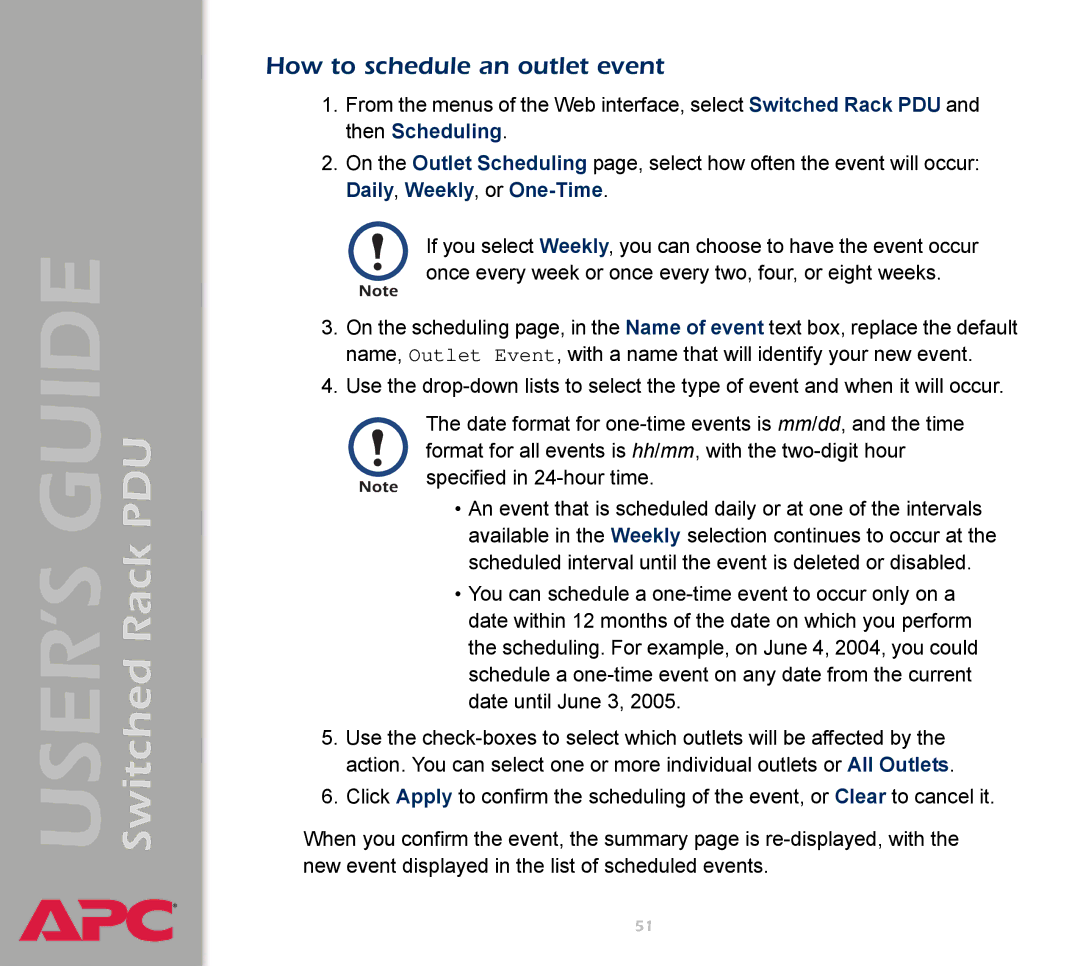 APC AP7900 manual How to schedule an outlet event 