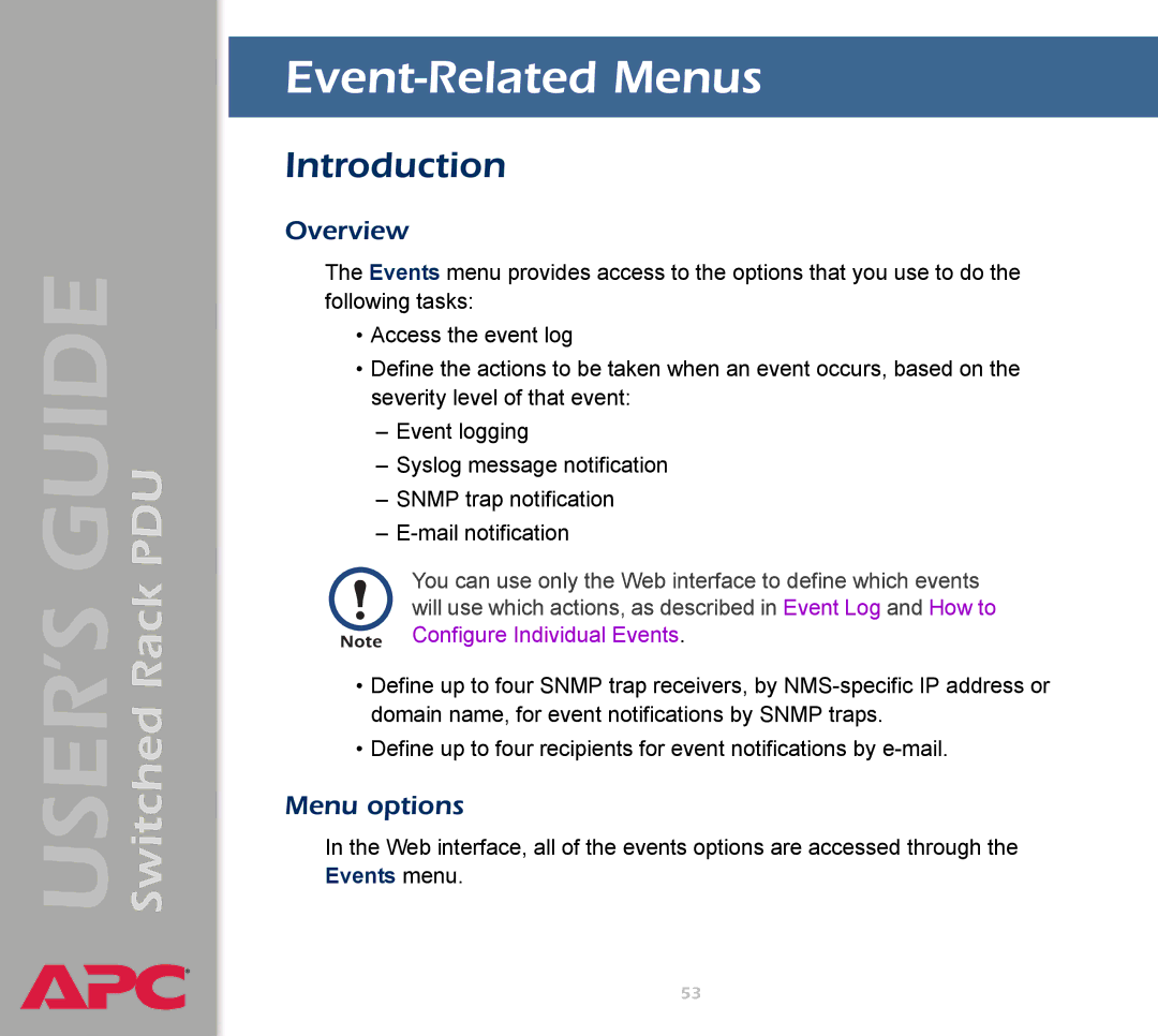 APC AP7900 manual Event-Related Menus, Introduction, Menu options 