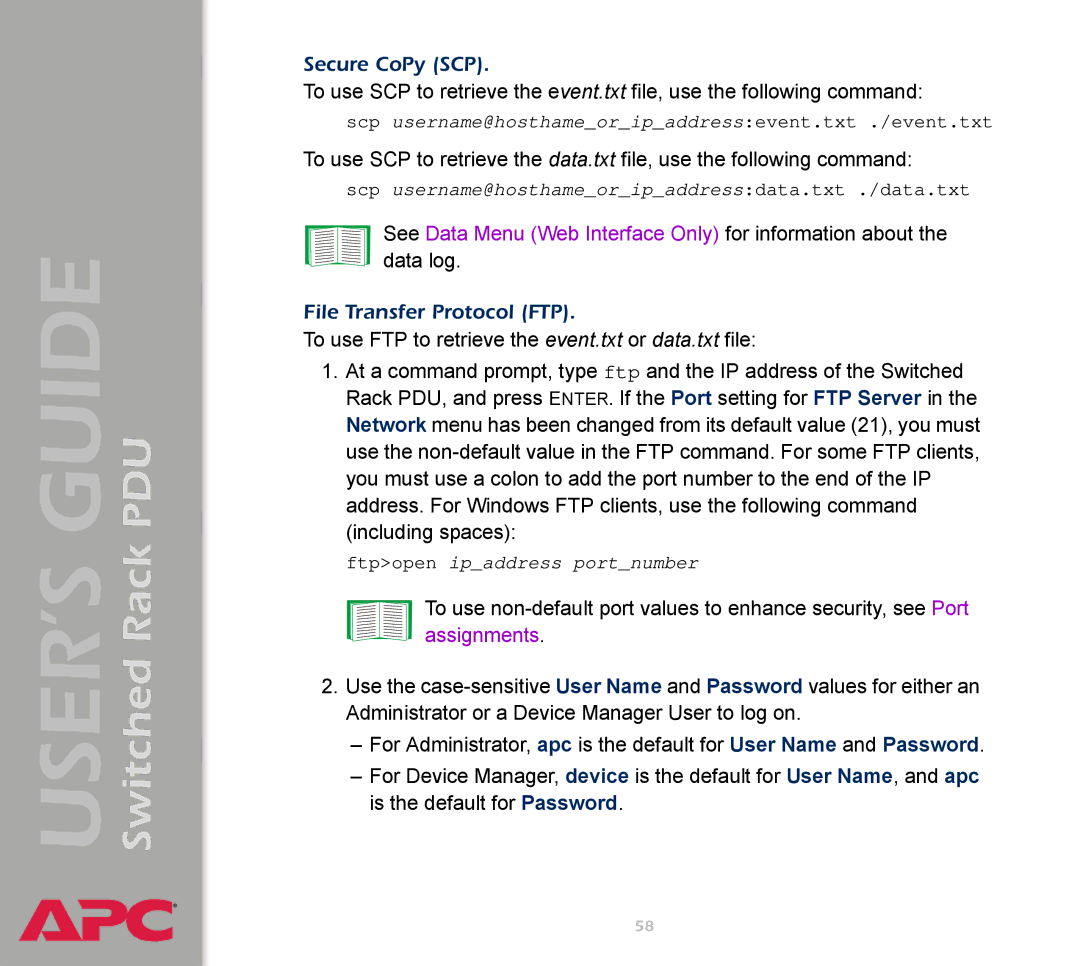 APC AP7900 manual Secure CoPy SCP 