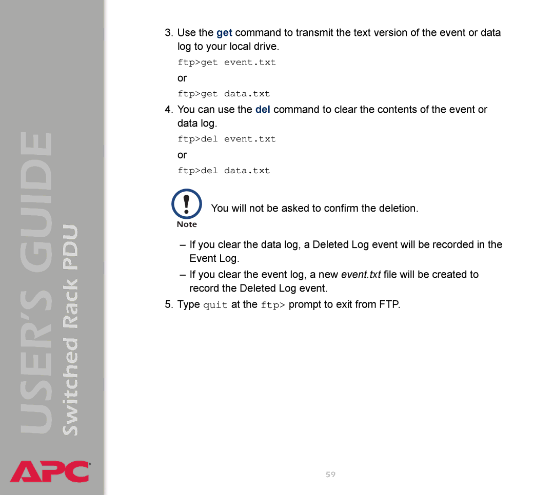 APC AP7900 manual Ftpget event.txt or Ftpget data.txt 