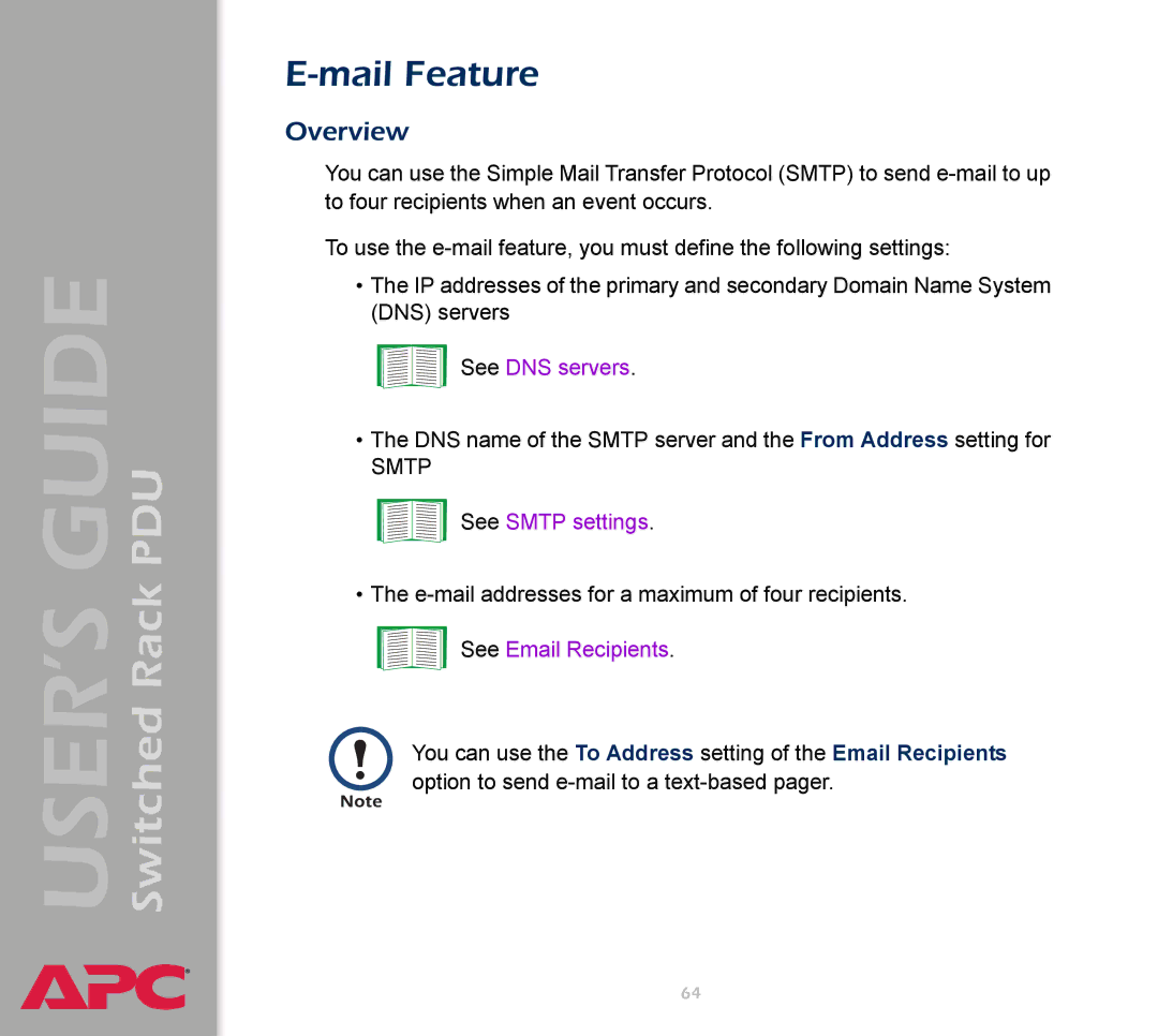 APC AP7900 manual Mail Feature, Smtp 